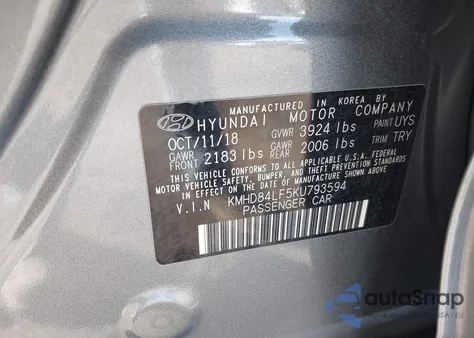 2019 Hyundai Elantra Sel из США, поврежденный, VIN KMHD84LF5KU793594